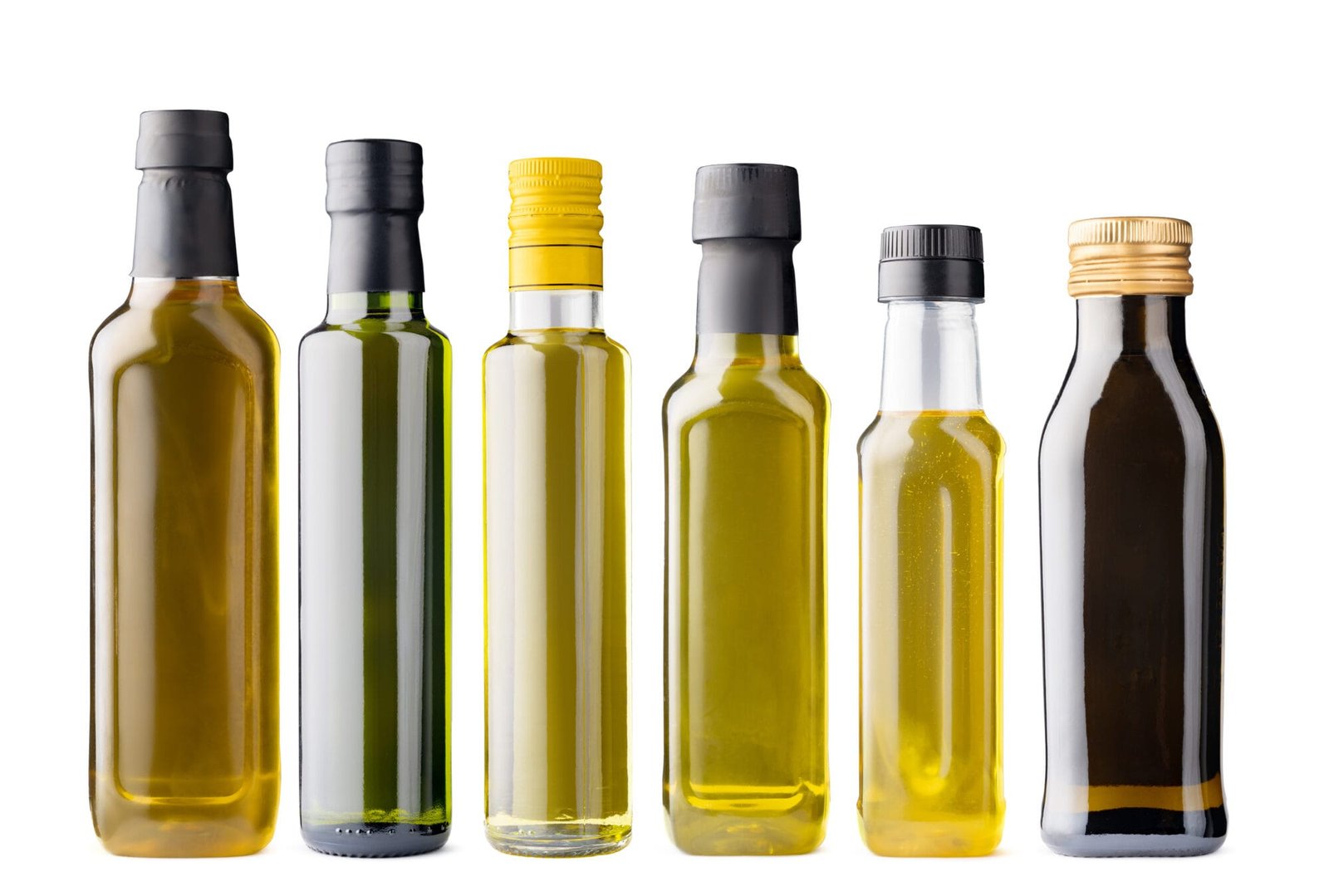 fila botellas aceite oliva aislado blanco scaled