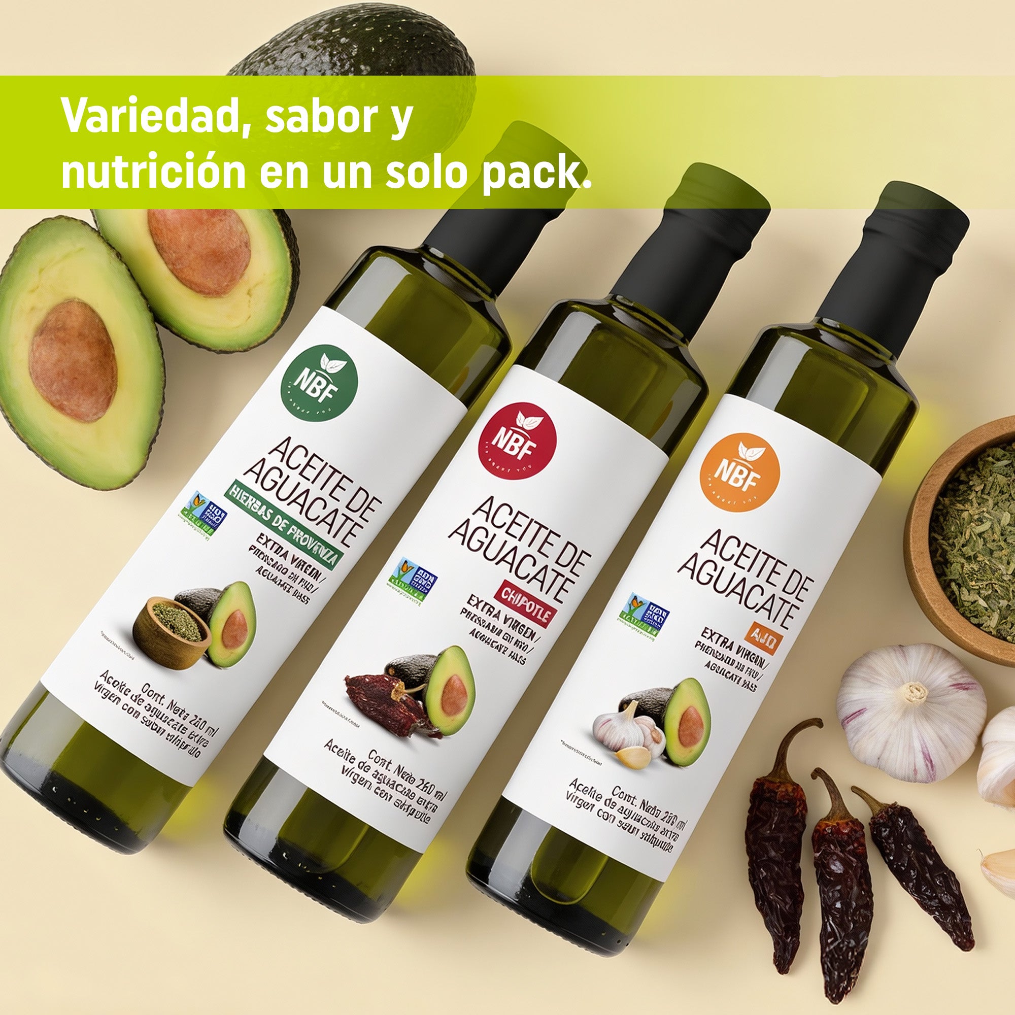 Tripack Aceite de Aguacate Extra Virgen Sabores Gourmet