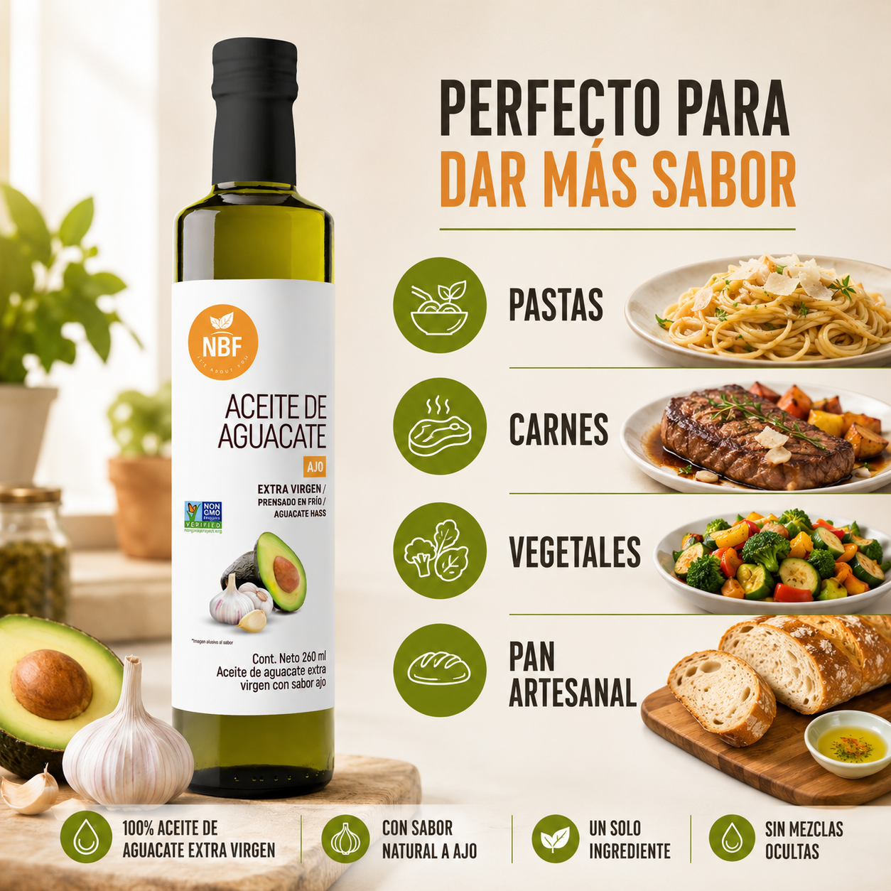 Aceite de Aguacate Extra virgen con Ajo