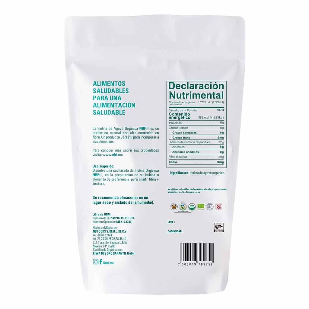inulina de agave organico 454 gramos back