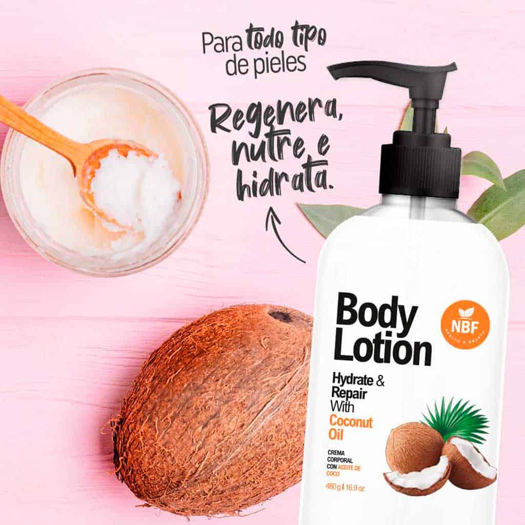body lotion hydrate repair with coconut oil 480 grams in table