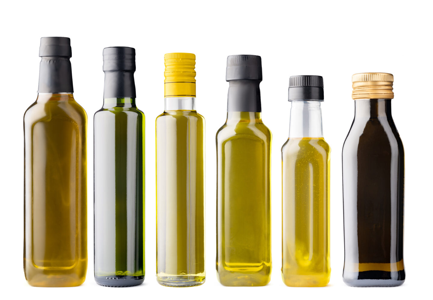 fila botellas aceite oliva aislado blanco scaled