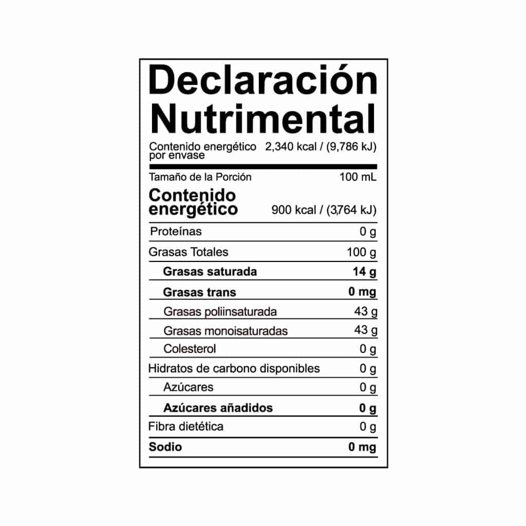 tabla nutrimental aceite de ajonjoli